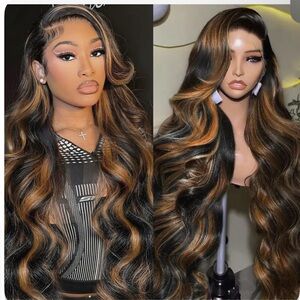 Luxurious Black and Brown Wavy Hair Wig